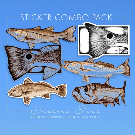 Sticker Pack Inshore Fishing, Red Drum, Tarpon, Snook, Seatrout, Fishing  Accessory Yeti Decals, Fly Fishing Art Gift for Him, Texas Fish 