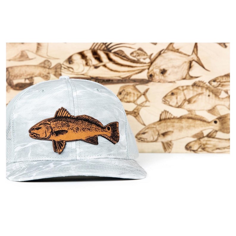Redfish Trucker Hat Genuine Leather Patch fishing gifts for Etsy