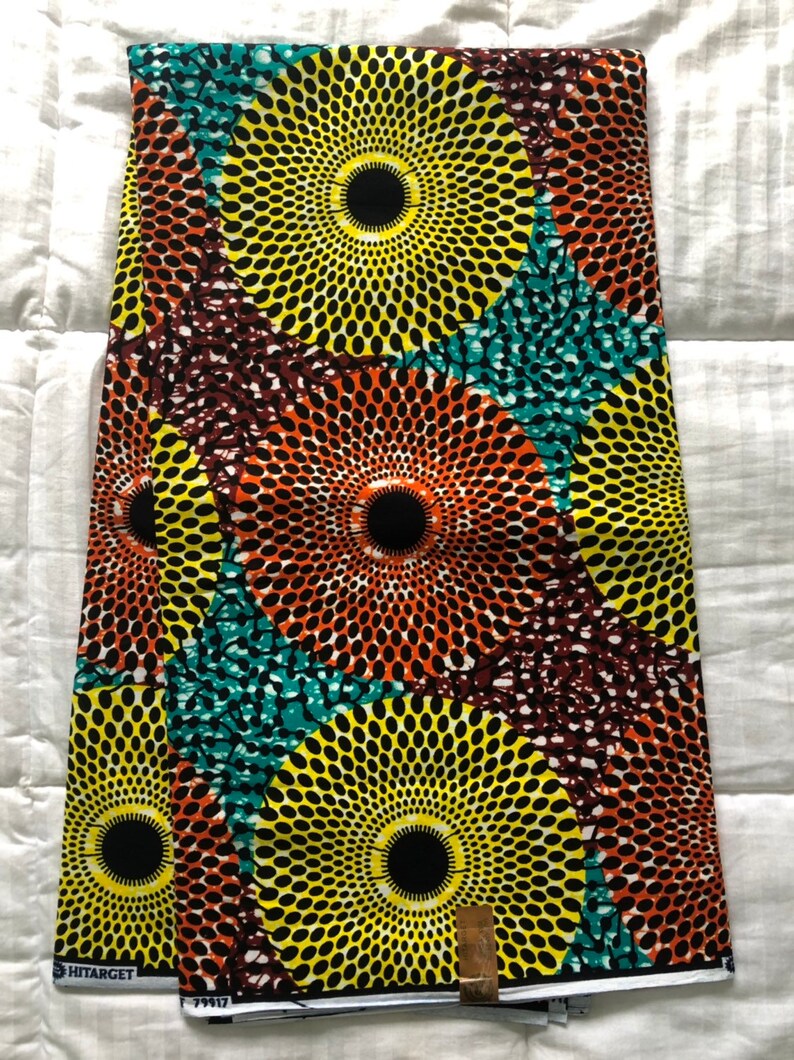 Wax fabric large discs yellow orange Green Brown