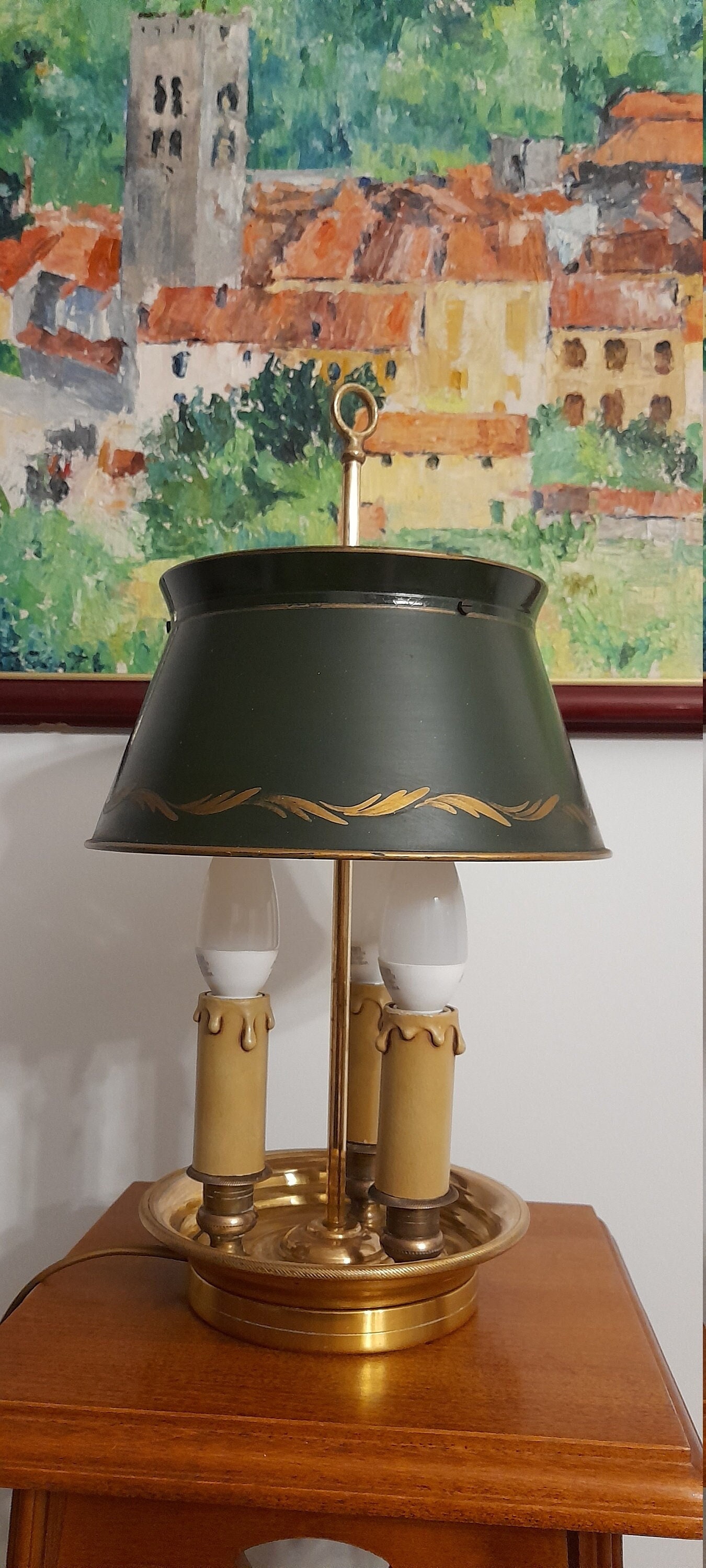 Magnifique Vintage Lampe Ancienne Type Bouillotte Française en Bronze Style Empire Louis Philippe