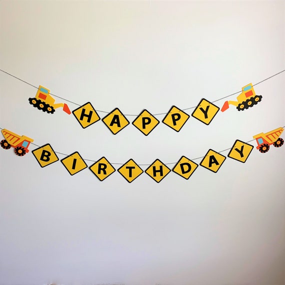 Construction Happy Birthday Banner Construction Themed Etsy