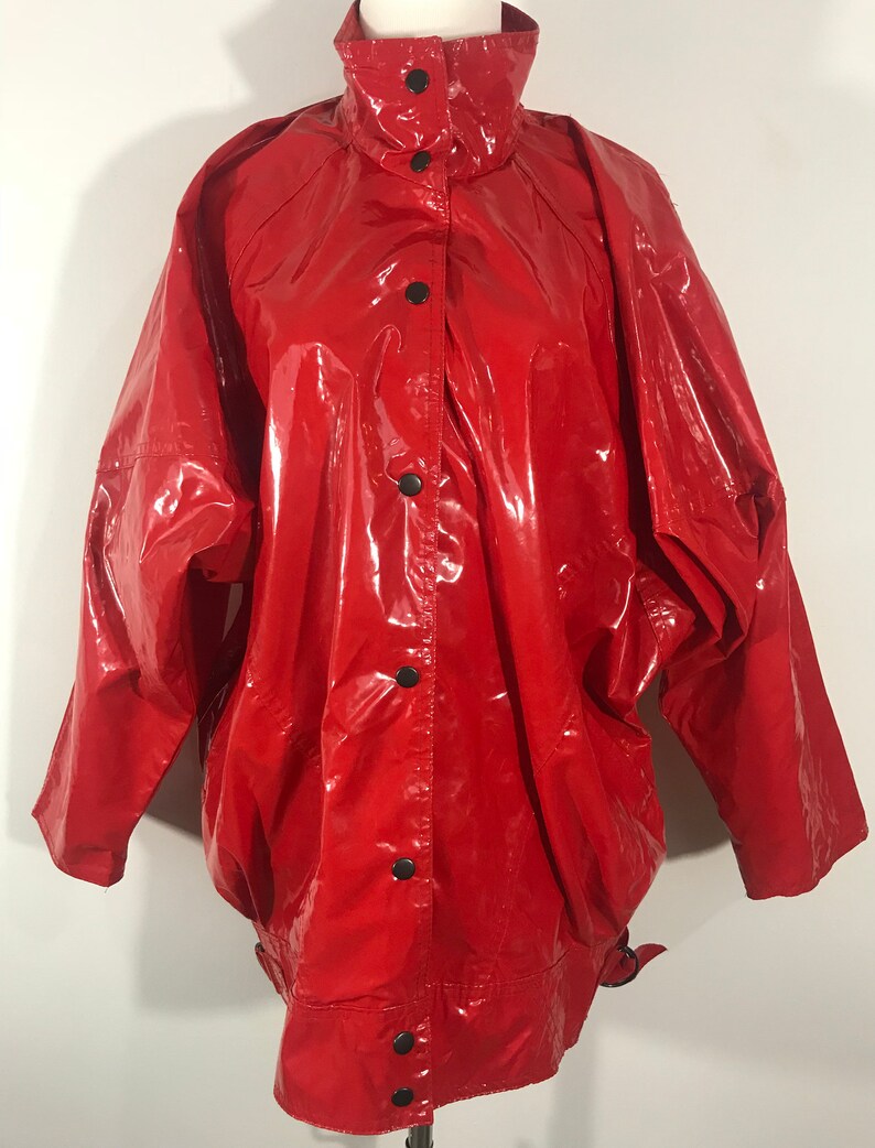 80s Raincoat Fire Engine Red Vinyl Jacket Med/ Large Batwing - Etsy
