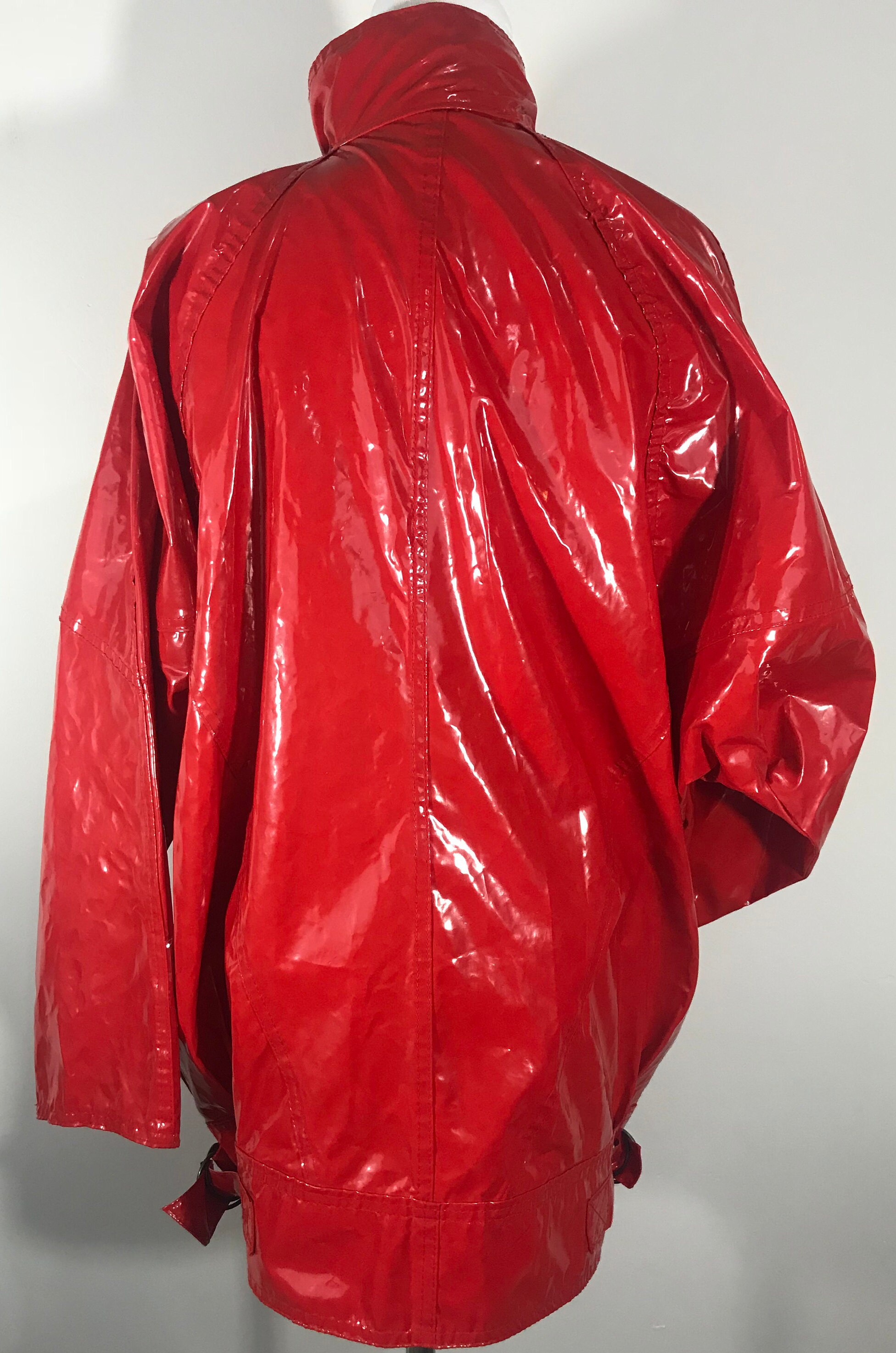 80s Raincoat Fire Engine Red Vinyl 