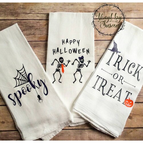 Halloween Tea Towels Kitchen Towels Halloween Kitchen Decor Etsy