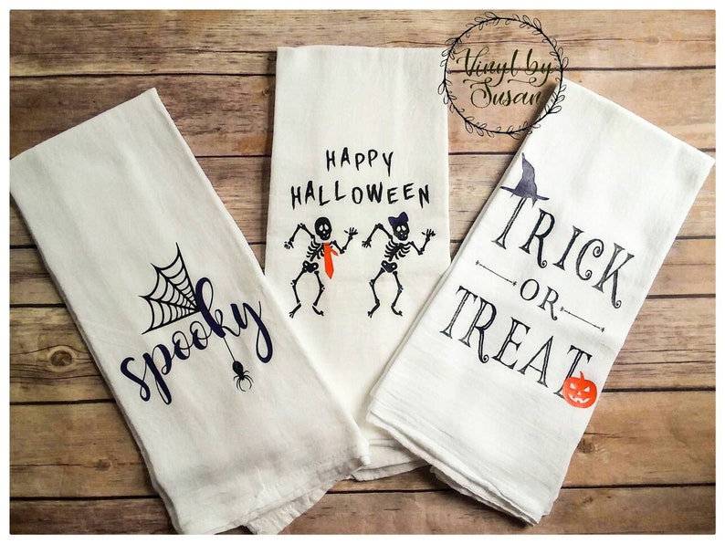 Halloween Tea Towels Kitchen Towels Halloween Kitchen Decor Etsy