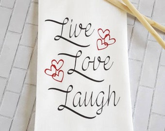 Details about   Set of 2 Kitchen Dish Hand Towels Live Laugh Love Family Sentiment FREE SHIPPING 