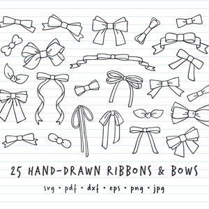 Set of 25 Hand-drawn Vector Doodle Ribbons, Bows, & Bowties | svg, pdf, eps, dxf, png, jpg | Vector Clipart