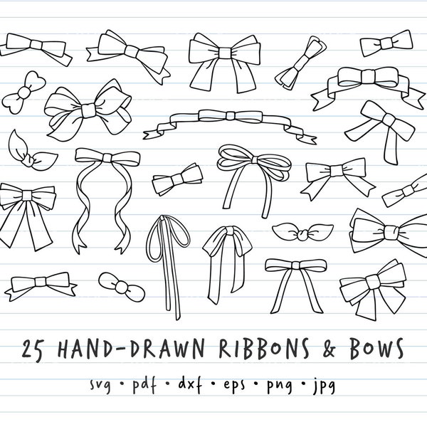 Set of 25 Hand-drawn Vector Doodle Ribbons, Bows, & Bowties | svg, pdf, eps, dxf, png, jpg | Vector Clipart