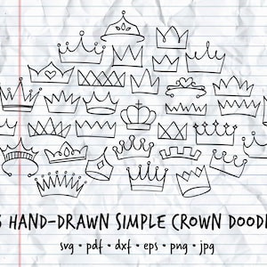 33 Coronas vectoriales dibujadas a mano & Tiaras Clipart Doodle Bundle • svg, pdf, eps, dxf, png, jpg • Handdrawn Clip Art / Set de imágenes prediseñadas dibujadas a mano