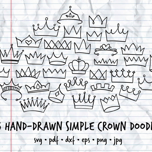 33 Hand Drawn Vector Crowns & Tiaras Clipart Doodle Bundle • svg, pdf, eps, dxf, png, jpg • Handdrawn Clip Art / Hand-drawn Clipart Set