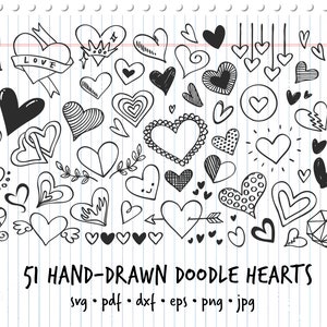 Gran conjunto de 51 corazones de garamios de San Valentín dibujados a mano / svg, pdf, eps, dxf, png, jpg / vector clipart doodles set /