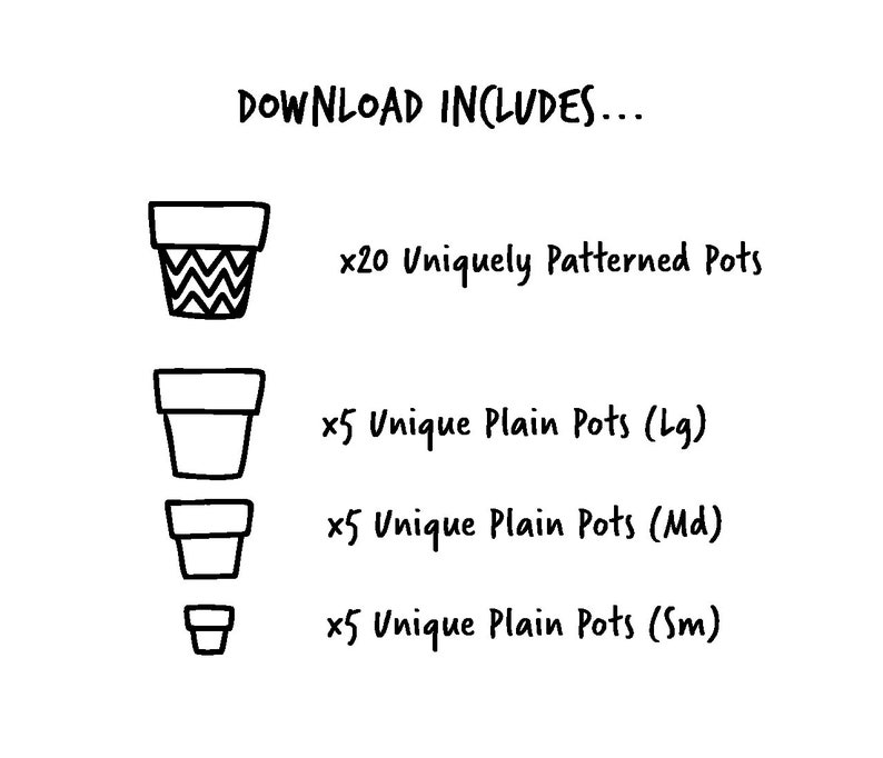 35 Handdrawn Vector Doodle Plant Pots patterned & Plain for Etsy