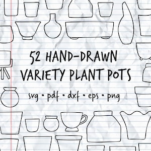 52 hand getekende verscheidenheid plant potten (Plain) voor bloem, sappig, cactussen, enz | SVG, PDF, EPS, DXF, PNG | Vector Clipart doodles