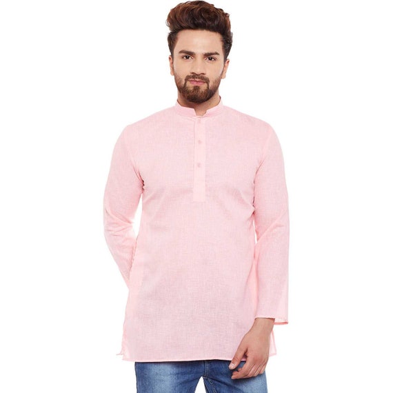 Indian Men’s 100/% Cotton Tunic Kurta Shirt Regular Size Pink color