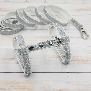 Shiny ferret harness and leash set. Ferret silver glittering harness.