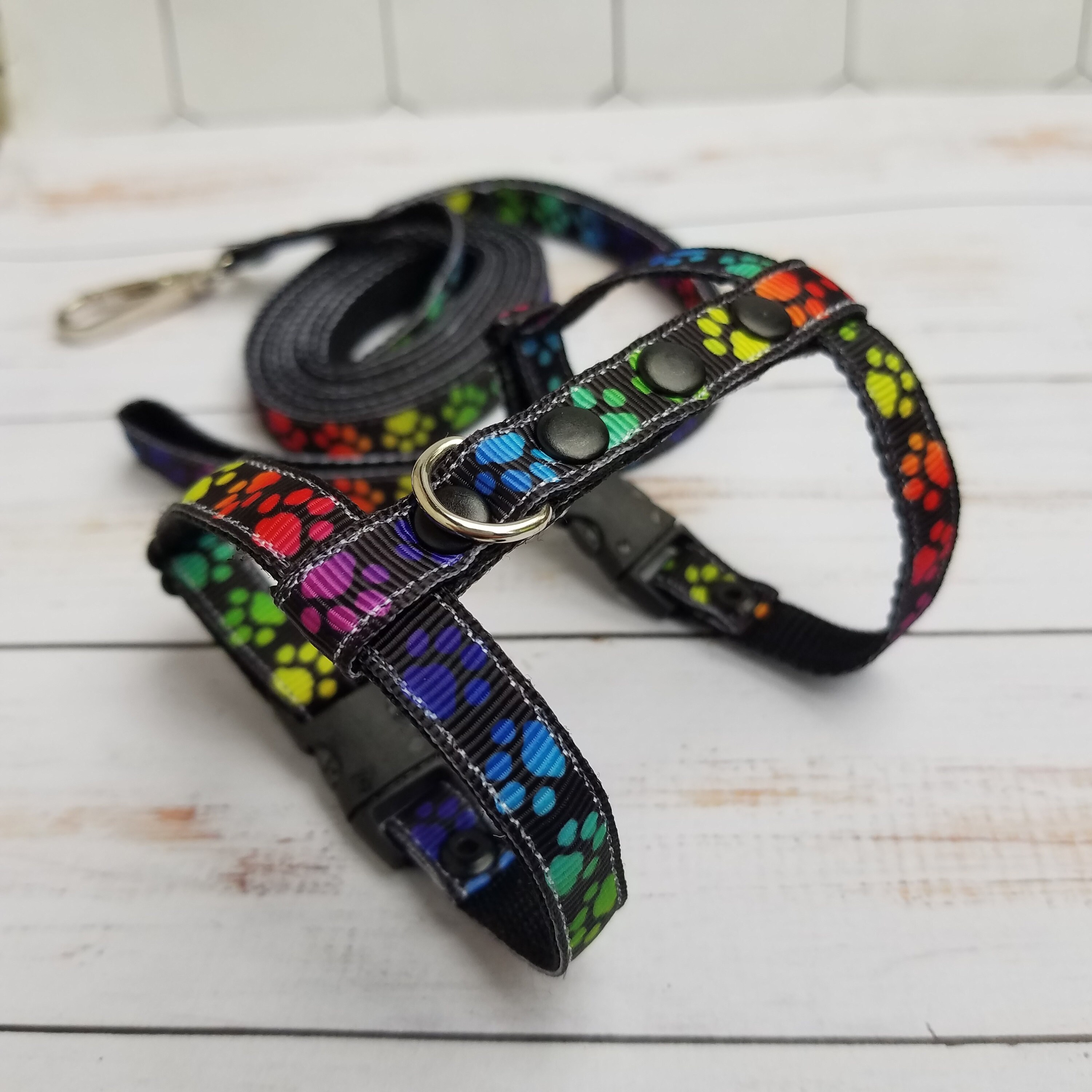 Ferret harness and leash set. Black with paws. Etsy