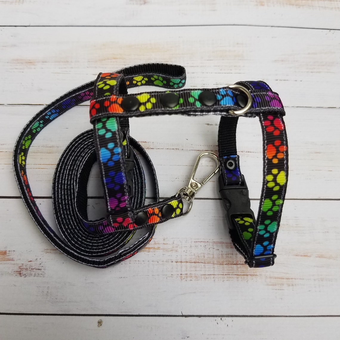 Ferret harness and leash set. Black with paws. Etsy