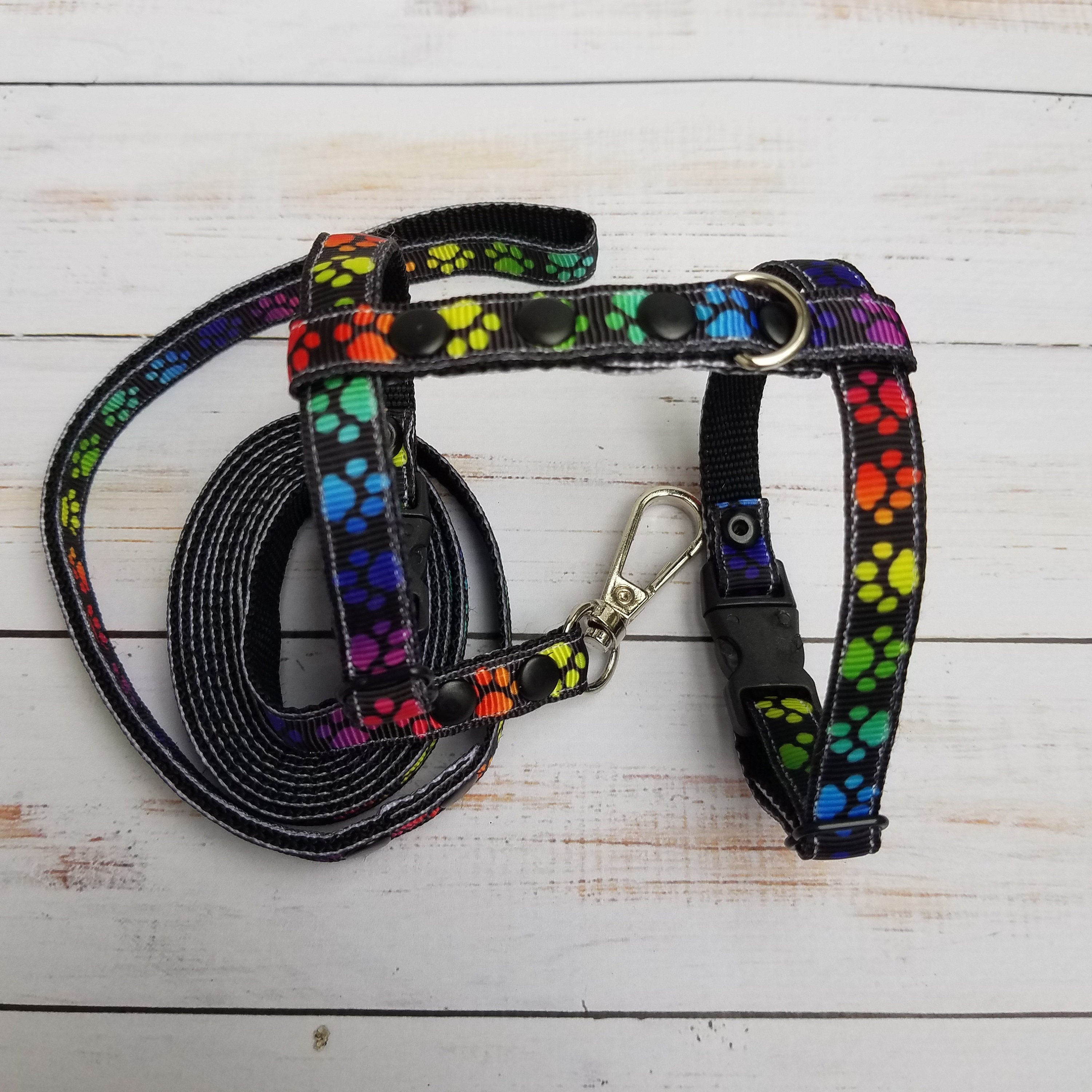 Ferret harness and leash set. Black with paws. Etsy