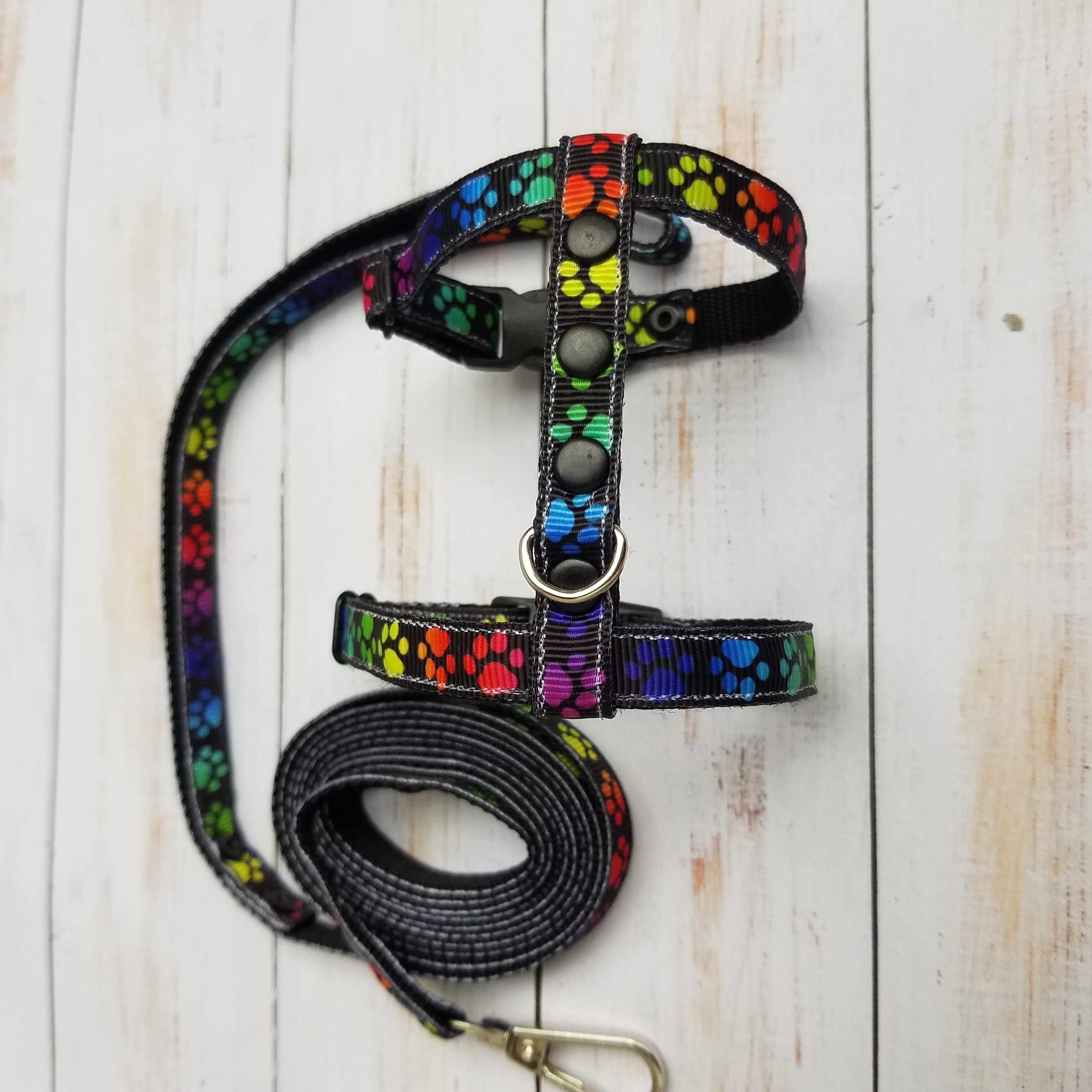 Ferret harness and leash set. Black with paws. Etsy