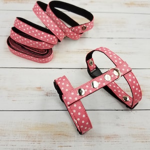 Ferret leash, ferret harness. Polka dots pink rose ferret harness