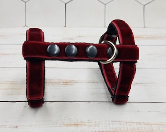 Dark red velvet ferret harness