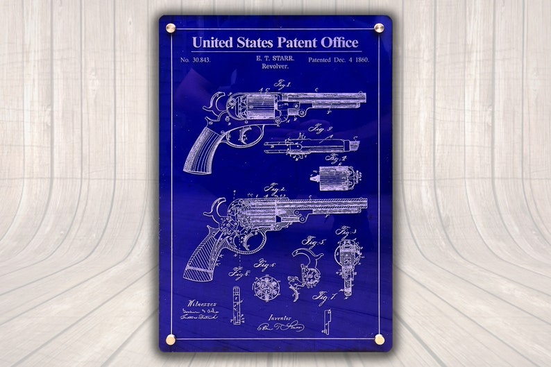1860 STARR Revolver Laser-Engraved Blueprint Patent Display image 1