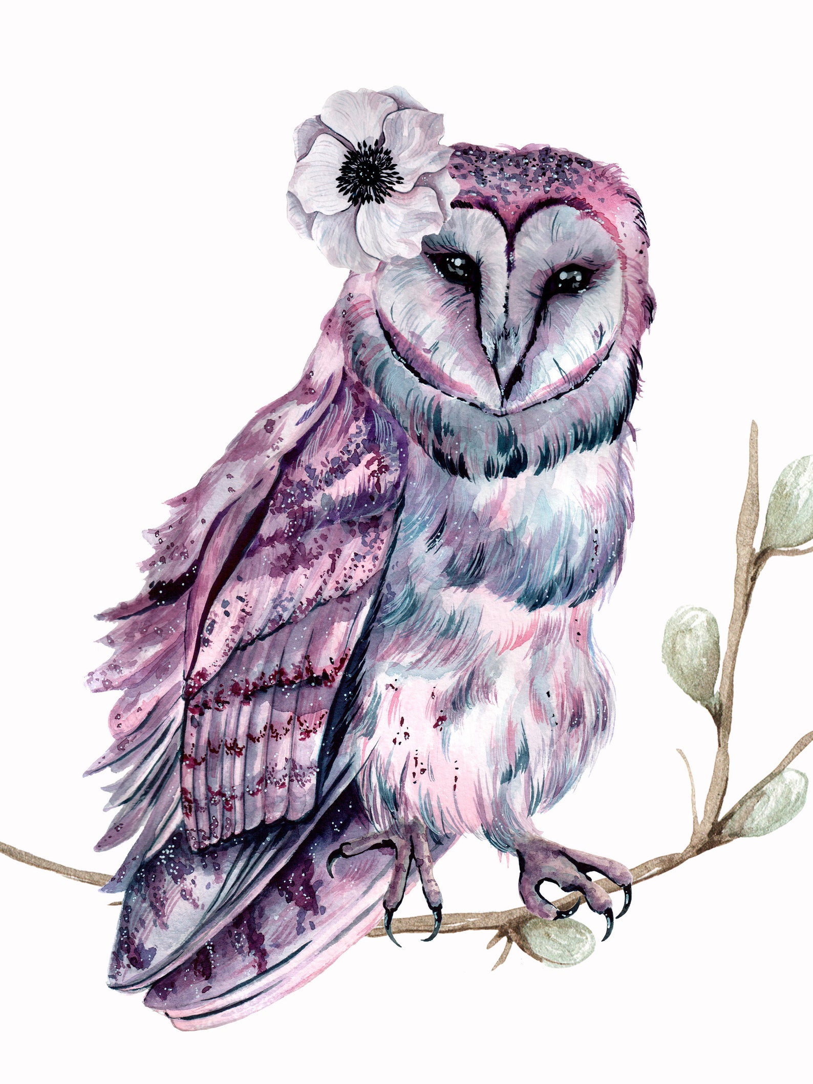 Watercolor Owl Print Bohemian Wall Art Downloadable Print Etsy