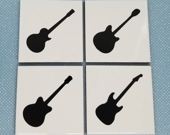 Guitar Coasters, Ceramic Tile Coasters, Music Coasters, set of 4 coasters