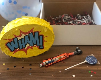 Comic Book Mini Piñata Party in a Box | BOOM POW WHAM | Mini Piñata Gift Box  | Birthday Party Box  | Gifts for Teens  | Cool Presents  |