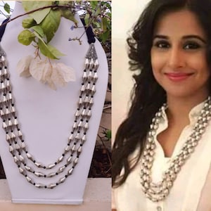 Elegant Multistrand Silver Dholki Mala with matching earrings bollywood fashion jewelry set gift for her