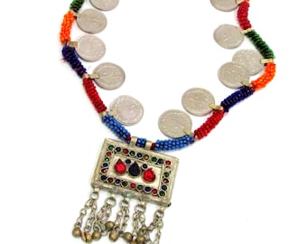 Vintage afgano kuchi joyería collar monedas tribales Bellydance Boho nómada, Boho, Hippie, Gitano, regalo, Joyería antigua