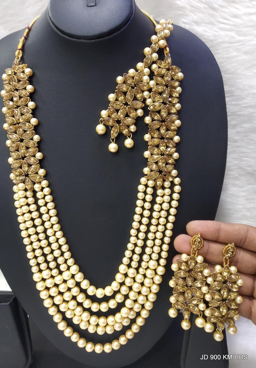 Multi Strand Pearl Necklace Kundan Moti 
