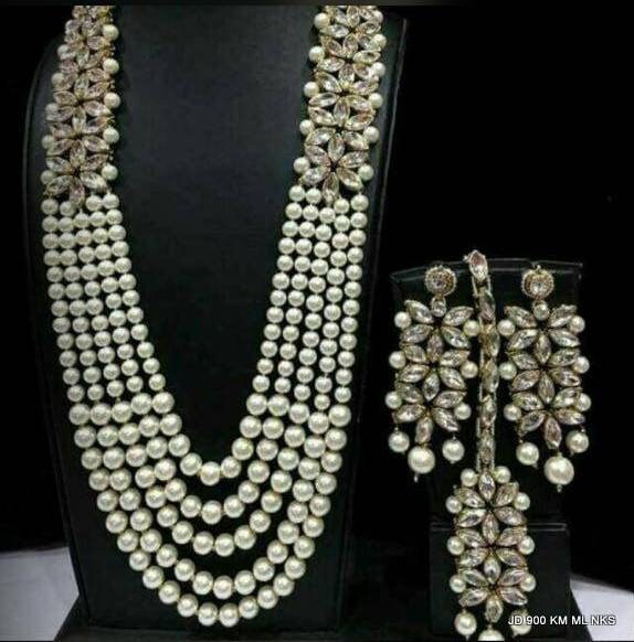 AFiMart Multi Strand Pearl Necklace Kundan Moti Indian Traditional Bridal Jewelry Necklace Set Ethnic Boho Jewellery Gift
