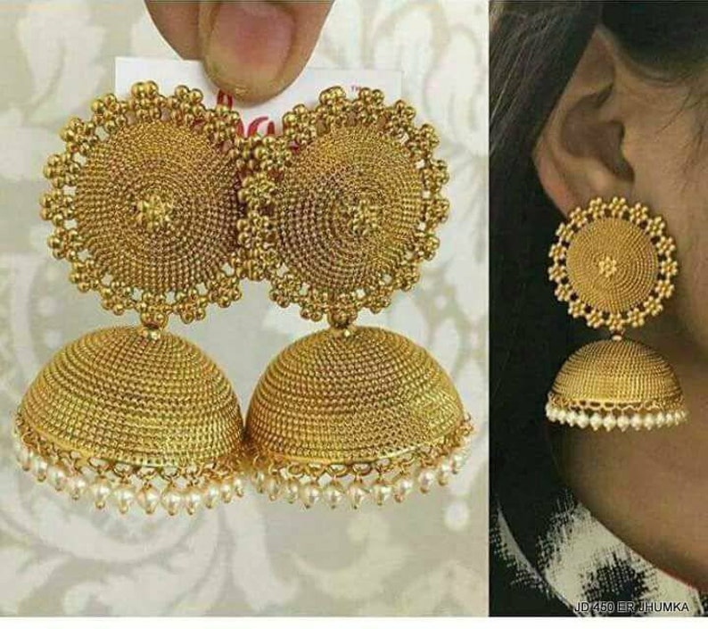 Partywear Gift Ethnic Hippie Traditional Big Jhumka Bollywood Fashion Gypsy Matt Finish Earring Indian Traditional Jhumka Trending