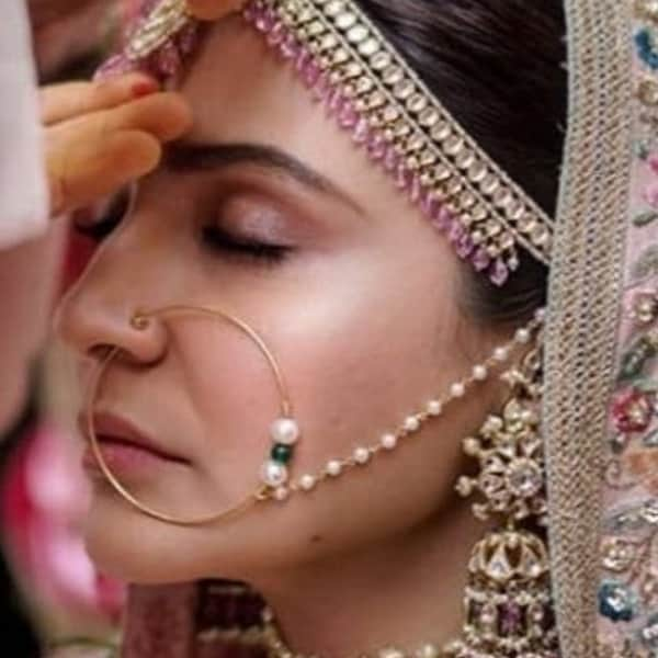 Indian Traditional Nath Bridal Jewelry, Nose Pins, Bridal Nose clips, Big Nose Ring, Indian Ethnic Nathini ( Non Piercing) Bollywood Jewelry