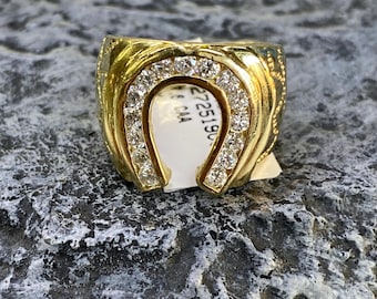 Vintage 14k Gold HorseShoe Diamond Mens Ring  Nugget Style Sz 5.75