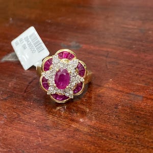 Vintage 14kt Gold Ruby / Diamond Cocktail Ring Multi Layer