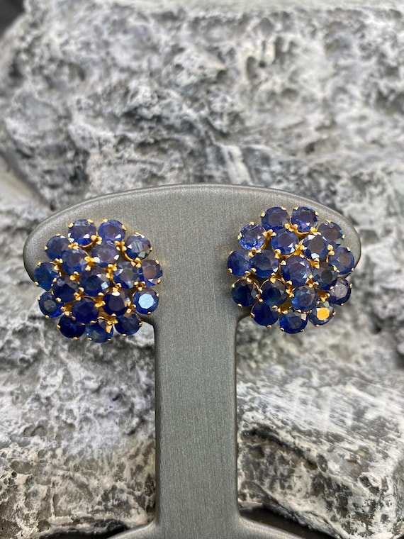 14kt Art Deco Floral Design Sapphire Cluster Earrings Studs 8ct