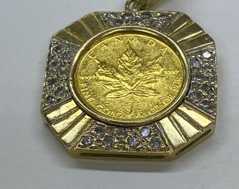Vintage Canadian Maple 1/10oz 5 Dollar Gold Coin Diamond 14k Pendant Charm