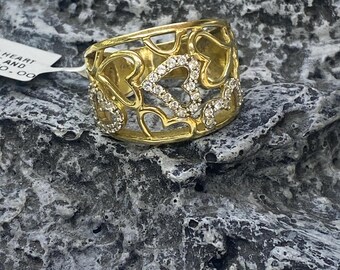 Vintage 14k Ladies Wide Multi Heart Diamond Ring Sz 6.5