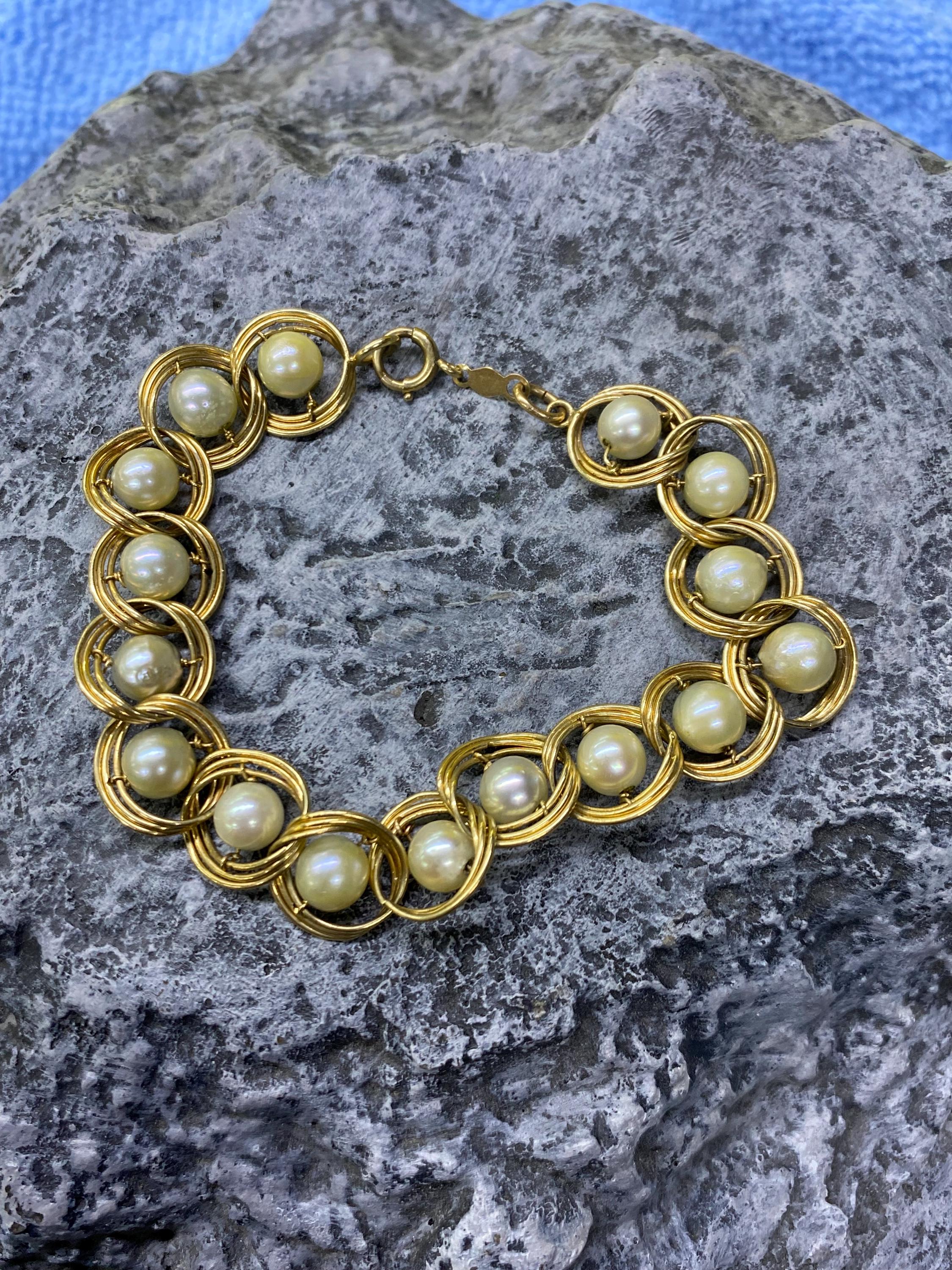 Vintage Art Deco Double Oval Pearl Bracelet 6
