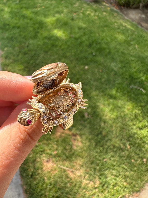 14k 3d  Yellow White & Rose Gold 3d Turtle Ring Mo