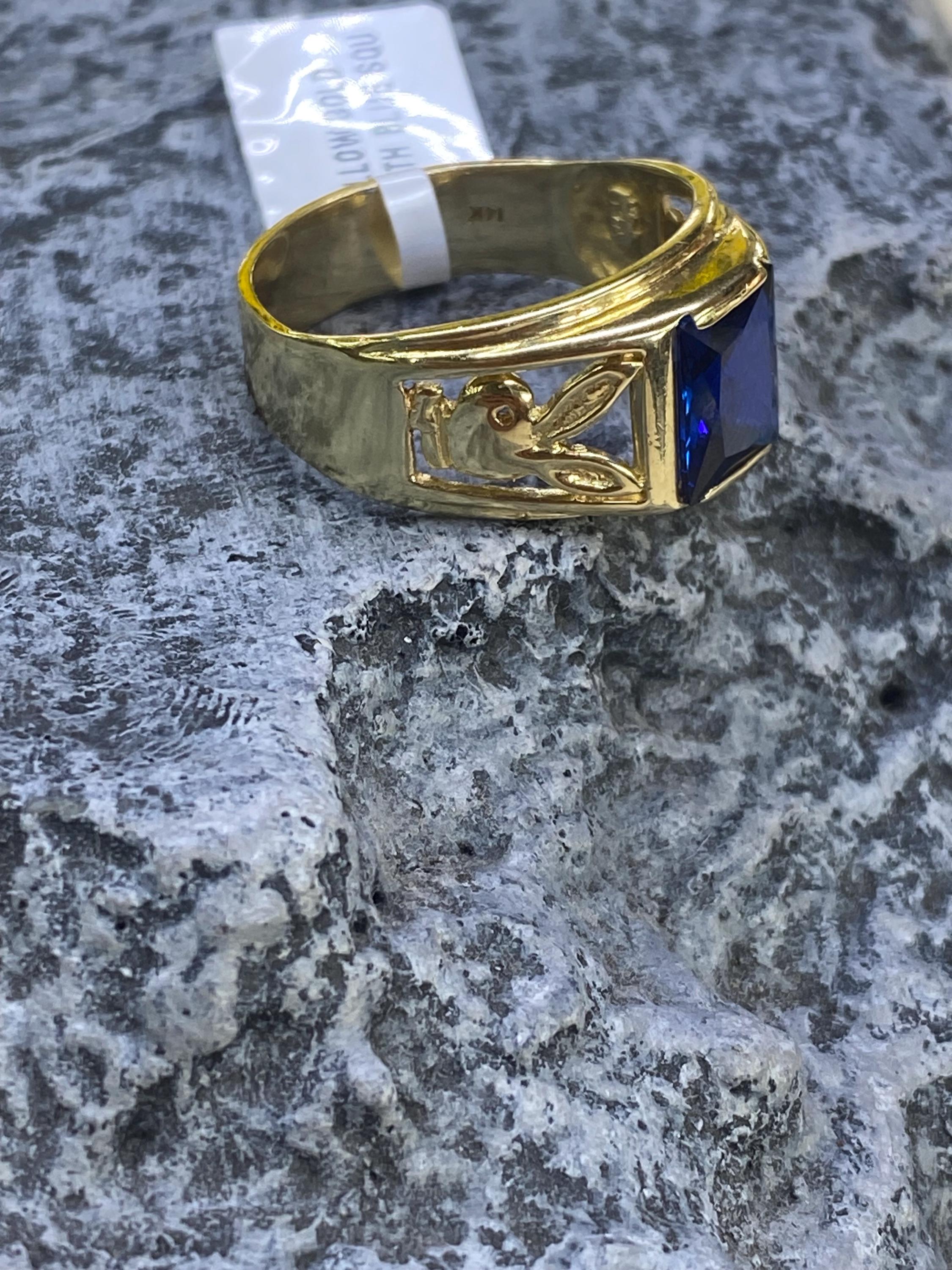 Vin 14kt Gold Mens Playboy Bunny Emblem Blue Stone Ring Sz 10 - Etsy
