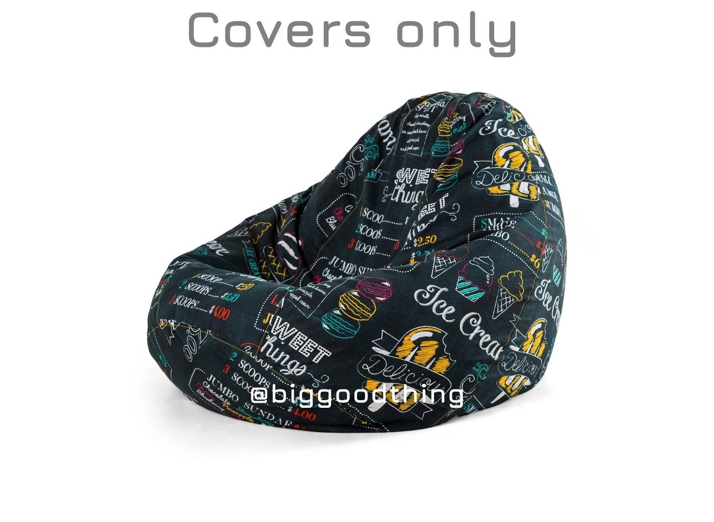 Bean Bag Chair Cover Ice Cream Dark Grey Cotton