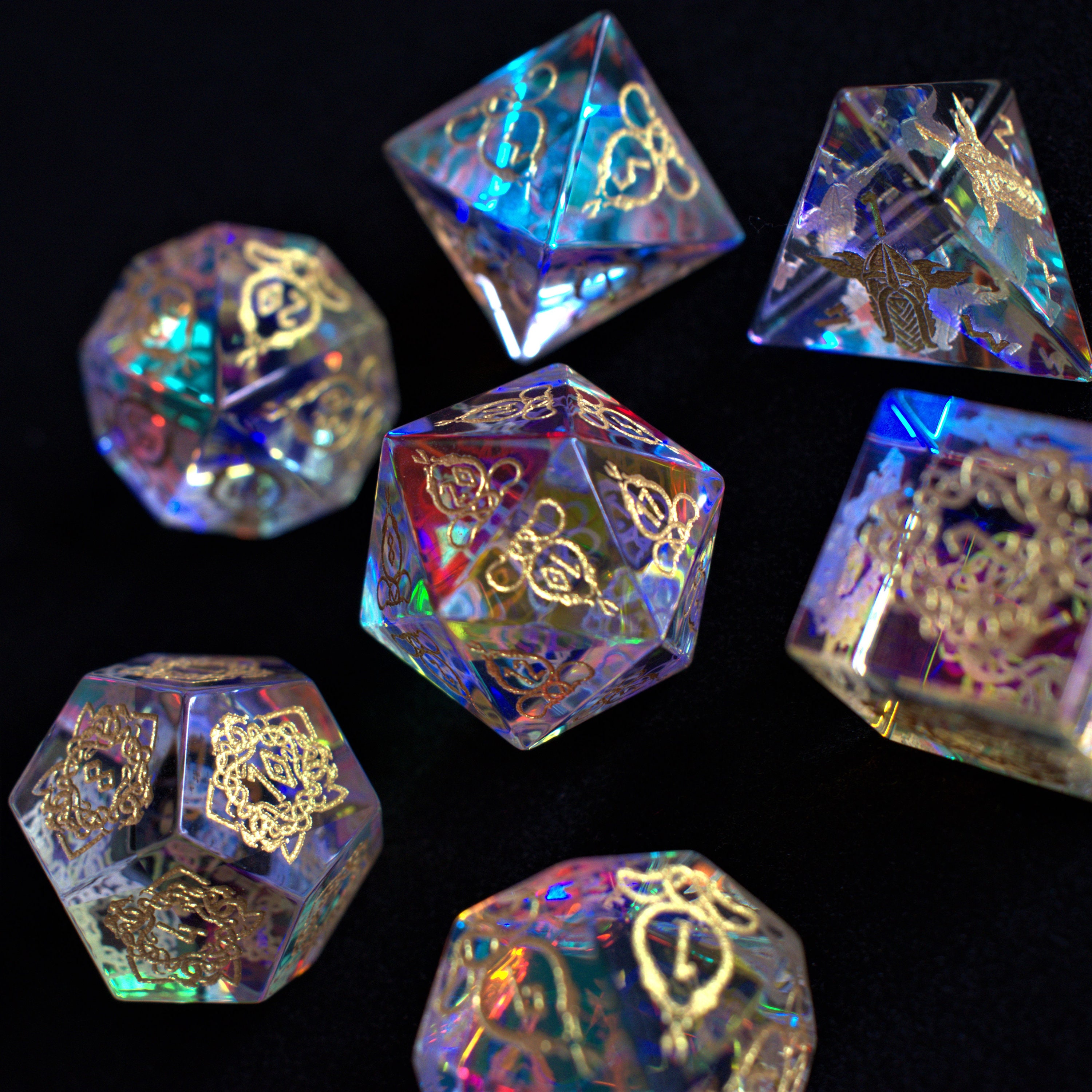 Prismatic Glass Dice Set 7 piece dice set Polyhedral dice Etsy