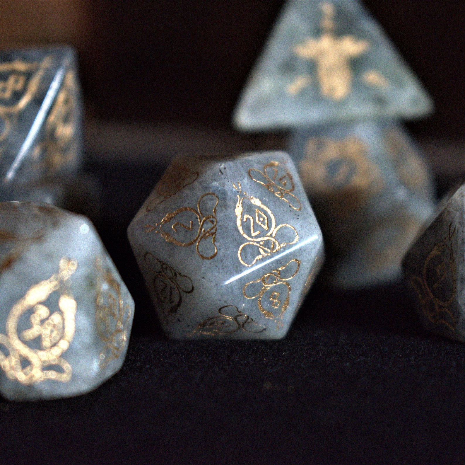 Moonstone Dice Set Labradorite dice Engraved Gemstone Dice Etsy