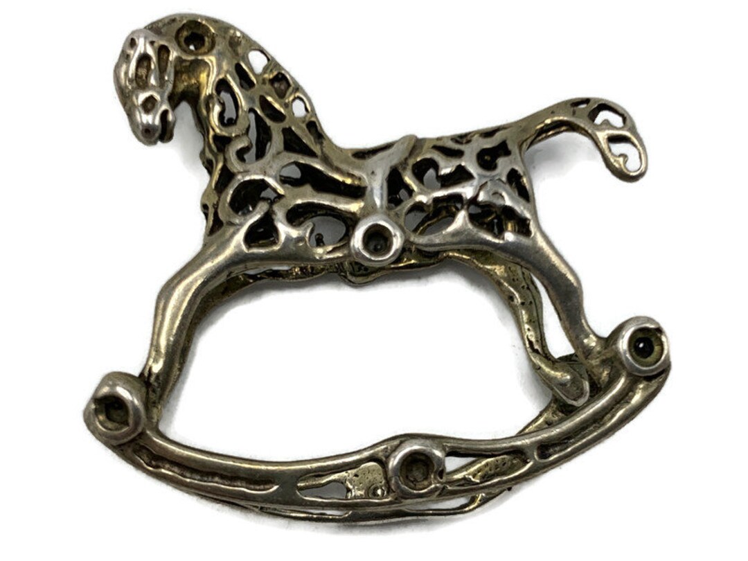 Cavallo a dondolo giostra in miniatura argento vintage Italia