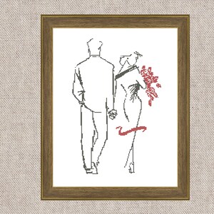 First date Cross stitch pattern, vintage silhouette, easy, Instant download PDF