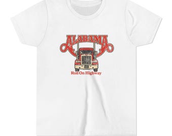 Maglietta per ragazzi Alabama Roll On Highway Dixie Band / Maglietta da concerto di musica country, maglietta da camionista, camionista