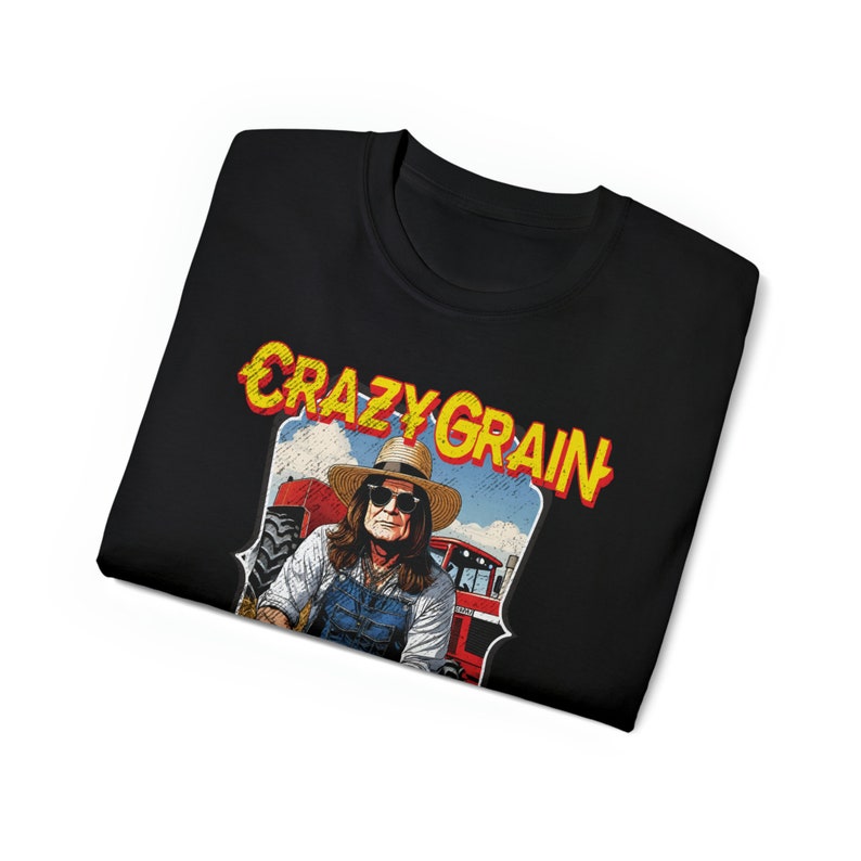 Crazy Grain Ozzy Farmer Parody Rock Heavy Metal Funny 2024 USA america Black Sabbath Train Guitar Gibson Rocker T-shirt image 5